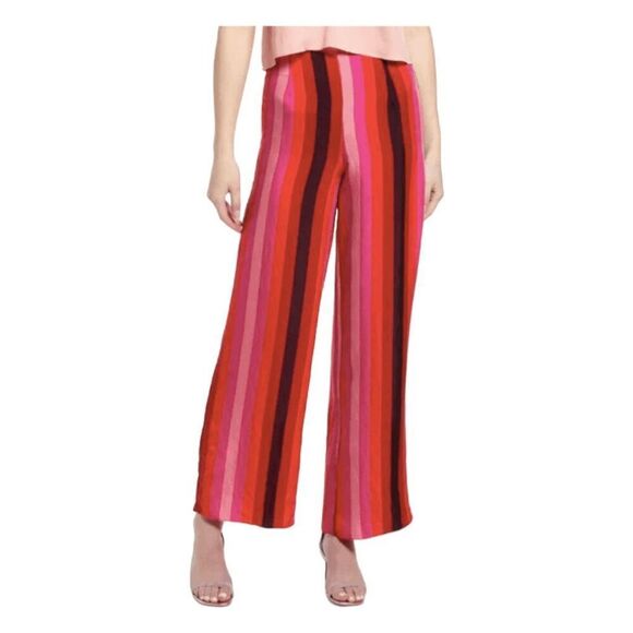 Never Fully Dressed Freya Wide Leg Pant Pink Red Striped High Waist 8 - Picture 1 of 7